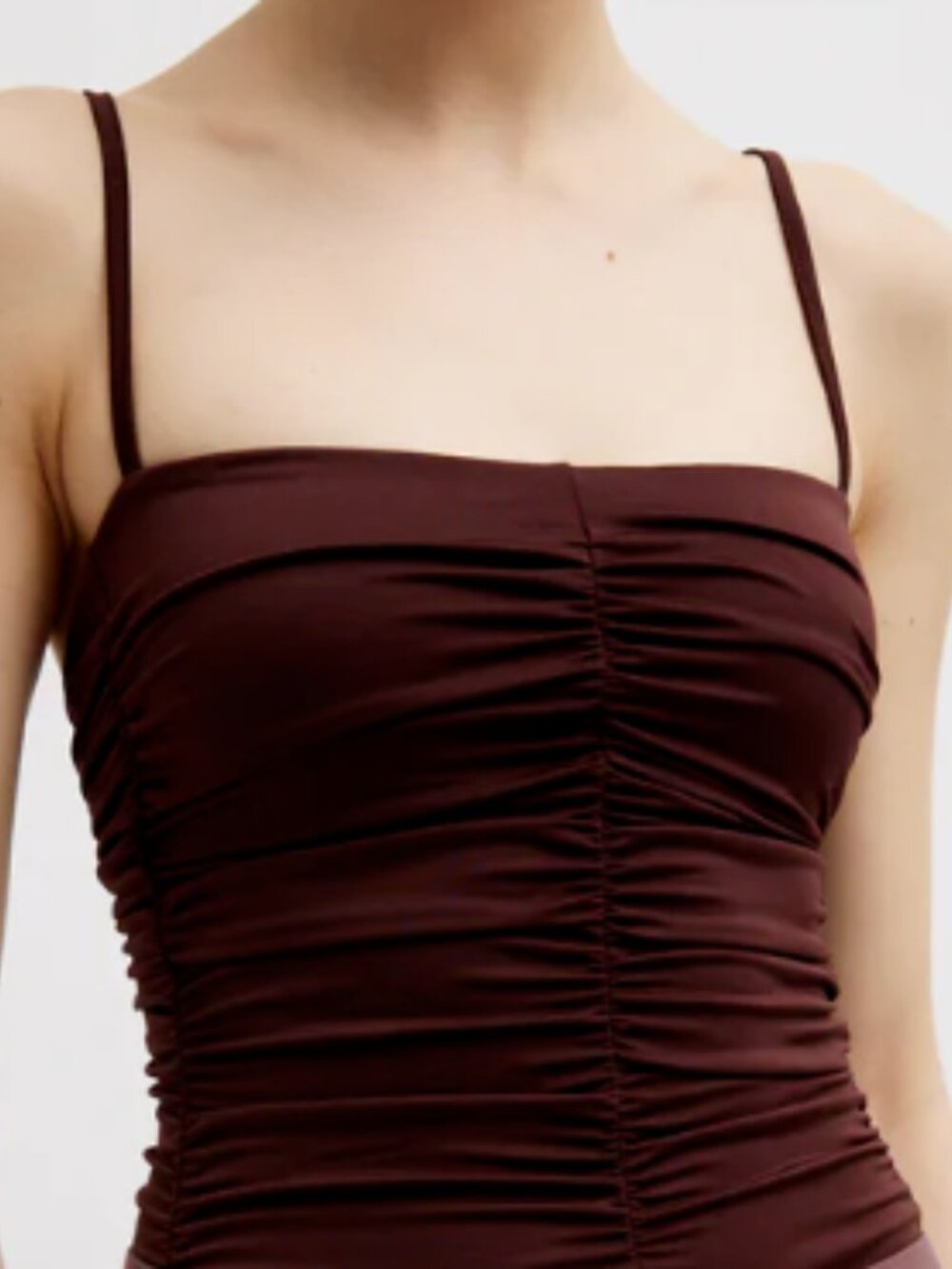 Tibi Stretch Light Weight Tech Knit Shirred Cami- M- Brown - Picture 5 of 5